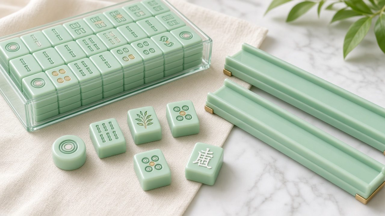 Set Jade: fichas verde menta en estuche acrílico transparente