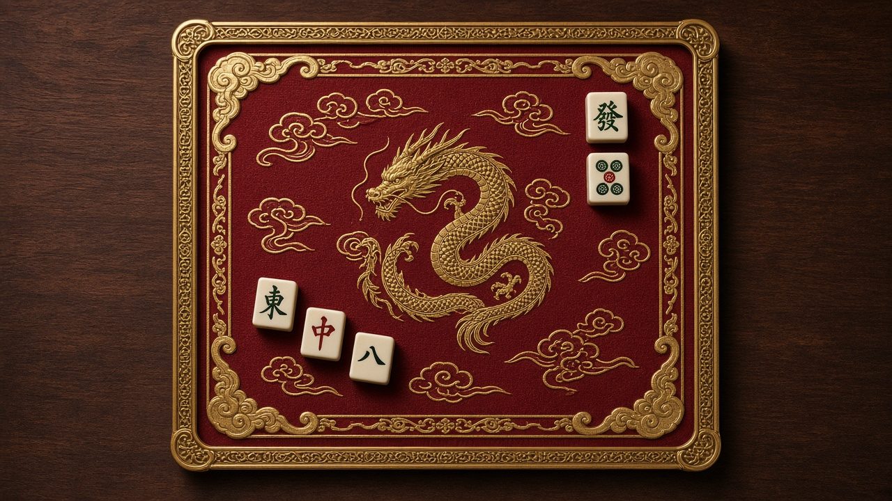 Tapete rojo laca con dragón dorado
